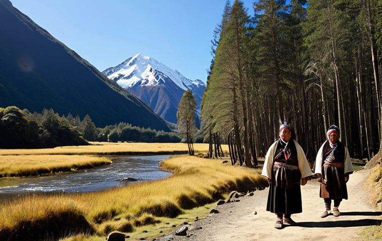 **Prompt 1: Wallmapu and Küme Mongen (Harmony with Nature)**
    "A visually rich and serene image capturing the profound spiritual connection of the Mapuche people with their ancestral land, the Wallmapu. Feature a dignified Mapuche elder or group in traditional attire, standing amidst a vibrant and mystical natural landscape of ancient forests, sacred mountains, and flowing rivers. The scene should convey the concept of 'Küme Mongen' (good living) – harmony, balance, and deep respect between humans and nature. Incorporate elements that suggest the land as a living entity, perhaps with soft, ethereal light illuminating the trees and a sense of deep memory and ancestral presence. The overall mood should be reverent, tranquil, and deeply rooted in indigenous wisdom, highlighting the sacredness of the environment."